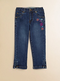 A vivid floral embroidery adorns these slightly faded jeans with adjustable waistband and a little stretch for the perfect fit.Front button closureAdjustable waistband with belt loopsZip flyFive-pocket styleSide-vented hem98% cotton/2% spandexMachine washImported A vivid floral embroidery adorns these slightly faded jeans with adjustable waistband and a little stretch for the perfect fit.Front button closureAdjustable waistband with belt loopsZip flyFive-pocket styleSide-vented hem98% cotton/2% spandexMachine washImported