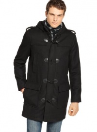 Guess Mens Toggle Coat Hoodie, Medium M, Black Wool Blend