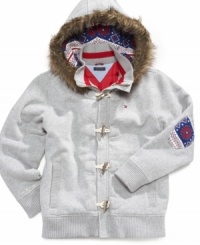 Welcome to winter wonderland. Tommy Hilfiger has got cold-weather style down to an art with this hooded toggle-front jacket. Welcome to winter wonderland. Tommy Hilfiger has got cold-weather style down to an art with this hooded toggle-front jacket.