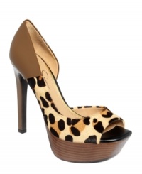Hello lovelies! Paired against a stacked platform and a tan leather heel, the funky leopard print of Jessica Simpson's Bede platform pumps makes for a cute, unique look that you'll love walking around in. Hello lovelies! Paired against a stacked platform and a tan leather heel, the funky leopard print of Jessica Simpson's Bede platform pumps makes for a cute, unique look that you'll love walking around in.