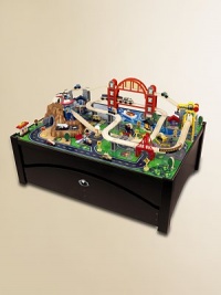Kids can take control of an entire city with this fully-loaded train set with fun features, interactive pieces and a high-quality wood table. Kids can take control of an entire city with this fully-loaded train set with fun features, interactive pieces and a high-quality wood table.