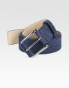 Logo engraved metal buckle accents this classic belt crafted in rich suede.SuedeAbout 1¼ wideMade in Italy