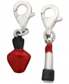 Give yourself a jewelry makeover with these cosmetic charms. Set features bright red and black nail polish and lipstick charms. Set in sterling silver with lobster claw clasp. Approximate drop: 1/2 inch.