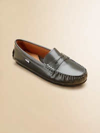 A mini version of the grown up penny loafer in a sleek design.Slip-onLeather upperPig skin liningRubber solePadded insoleImported