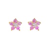 14K Yellow Gold Plated Flower Pink CZ Stud Earrings with Screw-back for Children & Women