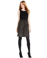 NY Collection's new dress is festive with a skirt full of metallic dots and a chic solid bodice. NY Collection's new dress is festive with a skirt full of metallic dots and a chic solid bodice.