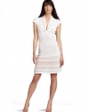 Catherine Malandrino Women's Pointelle Capsleeve V-Neck Dress, White, Medium