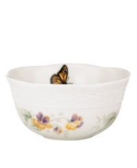 A sweet taste of the country from Lenox. Crafted of elegant white porcelain with four unique springtime motifs, Butterfly Meadow Basket dessert bowls combine a scalloped edge and textured border for unparalleled charm. A sweet taste of the country from Lenox. Crafted of elegant white porcelain with four unique springtime motifs, Butterfly Meadow Basket dessert bowls combine a scalloped edge and textured border for unparalleled charm.