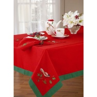 Lenox Winter Song 60-Inch by 102-Inch Oblong/Rectangle Embroidery Tablecloth, Red Lenox Winter Song 60-Inch by 102-Inch Oblong/Rectangle Embroidery Tablecloth, Red