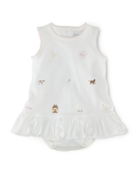 An easy bubble dress silhouette combines sweet Schiffli embroidery and a ruffled hem for a signature summer look. An easy bubble dress silhouette combines sweet Schiffli embroidery and a ruffled hem for a signature summer look.