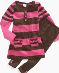 Add some bling to her everyday style with this jewel-detailed sweater-dress and legging set from Nannette. Add some bling to her everyday style with this jewel-detailed sweater-dress and legging set from Nannette.