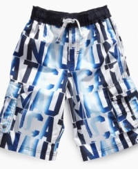 Branded. He'll be pegged for having great swim style with these striking trunks from Nautica. Branded. He'll be pegged for having great swim style with these striking trunks from Nautica.