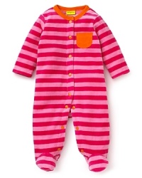 Velour adds the right touch of luxe for Offspring's cuddly stripe footie. Velour adds the right touch of luxe for Offspring's cuddly stripe footie.
