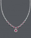Turn your evening gown into an overall masterpiece with this sparkling accessory. Royalty Inspired by Effy Collection necklace features oval-cut rubies (4-3/8 ct. t.w.) surrounded by sparkling halos of round-cut diamond (2-1/3 ct. t.w.). Set in 14k white gold. Approximate length: 17 inches. Approximate drop: 1 inch.