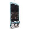 Zebra Hanging Fold up Cosmetic Bag w/ Aqua Blue Trim