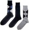 Tommy Hilfiger Men's 3 Pack Argyle Crew Socks, Navy/Gray, 7-12