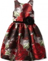 Us Angels Girls 7-16 Flower Dress, Red Brocade, 8
