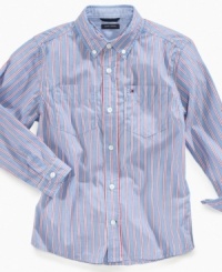 Get your little guy dressed in a button-down with big boy style: Long-sleeved shirt from Tommy Hilfiger in striped cotton. Get your little guy dressed in a button-down with big boy style: Long-sleeved shirt from Tommy Hilfiger in striped cotton.