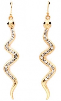 Trendy Crystal Embellished 2-1/2 Long Snake Dangle Earrings - Gold Plated Trendy Crystal Embellished 2-1/2 Long Snake Dangle Earrings - Gold Plated