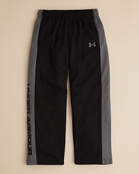 Performance pants with contrast mesh side panels and Under Armour's logo lettering at the cuff. Performance pants with contrast mesh side panels and Under Armour's logo lettering at the cuff.