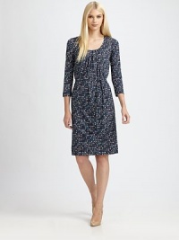 Featuring a waist-defining self-tie belt, this printed sheath offers a feminine fit and soft modal fabrication.Pleat details at u-neckThree-quarter sleevesAllover printSelf-tie beltButton closure at keyhole backAbout 24 from natural waistFully linedModalDry cleanImported Model shown is 5'10 (177cm) wearing US size Small. Featuring a waist-defining self-tie belt, this printed sheath offers a feminine fit and soft modal fabrication.Pleat details at u-neckThree-quarter sleevesAllover printSelf-tie beltButton closure at keyhole backAbout 24 from natural waistFully linedModalDry cleanImported Model shown is 5'10 (177cm) wearing US size Small.