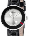 Women's Stainless Steel Dress Silver Tone Dial Black Leather Strap
