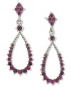 Dazzling drops. 2028's sweet drop earrings feature a teardrop design, complemented with tonal fuchsia czech stones. Set in silver tone mixed metal. Approximate drop length: 2-1/2 inches. Approximate drop diameter: 1/2 inch.
