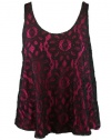 Aqua Womens Lined Black Floral Lace Overlay Scoop Tank Top