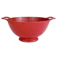 This large colander by Zak Designs Inc is 9.25in. and made of durable, 100% melamine. Stable, raised bottoms and easy-grip handles. Resistant to acids, alkai and stains. Dishwasher Safe.