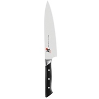Elegant Japanese design meets superlative durability in these Morimoto-designed knives. Offering the ultimate in beautiful, reliable and practical cutlery, the Iron Chef's Miyabi collection uniquely combines a sharp, flexible, corrosion resistant blade with a western-style handle. This chef's knife is ideal for chopping, dicing, bias-cutting and slicing. Elegant Japanese design meets superlative durability in these Morimoto-designed knives. Offering the ultimate in beautiful, reliable and practical cutlery, the Iron Chef's Miyabi collection uniquely combines a sharp, flexible, corrosion resistant blade with a western-style handle. This chef's knife is ideal for chopping, dicing, bias-cutting and slicing.