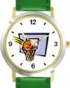 Basketball, Hoop, Backboard, Swish Basketball Theme - WATCHBUDDY® DELUXE TWO-TONE THEME WATCH - Arabic Numbers - Green Leather Strap-Size-Large ( Men's Size or Jumbo Women's Size )