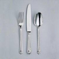 With a dedication to perfection and quality, Christofle flatware creations unite craftsmanship and modern technique, resulting in flatware to be handed down through generations. Aria is a reinterpretation of an ancient motif featuring ringed fluting. Aria is available in silverplate and sterling. With a dedication to perfection and quality, Christofle flatware creations unite craftsmanship and modern technique, resulting in flatware to be handed down through generations. Aria is a reinterpretation of an ancient motif featuring ringed fluting. Aria is available in silverplate and sterling.