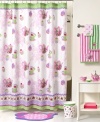 Tea time! Your bathroom is ready for a little afternoon tea with this whimsical shower curtain from Jay Franco, featuring teapots, teacups, delectable treats and dainty roses in a pink, purple and green color palette that's completely kid-friendly.