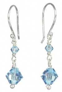 Sterling Silver Crystallized Swarovski Elements Bicone 3mm and 6mm in March Birthstone Aquamarine Color Drop Earrings Sterling Silver Crystallized Swarovski Elements Bicone 3mm and 6mm in March Birthstone Aquamarine Color Drop Earrings