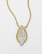 Sparking white sapphires set in sleek sterling silver with radiant 18k goldplating on a delicate link chain. White sapphiresSterling silver18k goldplated sterling silverLength, about 16Pendant size, about .94Lobster clasp closureImported 