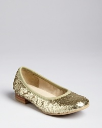 Sparkling gold glitter lends a dressed up look to these Aqua flats, detailed with elastic trim for keeping comfortable. Sparkling gold glitter lends a dressed up look to these Aqua flats, detailed with elastic trim for keeping comfortable.
