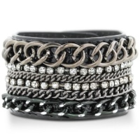 CHAIN W/CRYSTAL BLK LEATHER Shimmering Black Patent Leather Rhinestone Encrusted Chain Cuff Bracelet CHAIN W/CRYSTAL BLK LEATHER Shimmering Black Patent Leather Rhinestone Encrusted Chain Cuff Bracelet