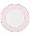 Special occasions shape up chic with the Mercer Drive accent plate, featuring a pink geometric design in platinum-banded china. A modern balance of fun and formal from kate spade new york.