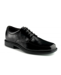 Handsome and durable, this timeless pair of moc toe oxford men's dress shoes is crafted in quality, full-grain leather. Stich-out construction provides a wide base of support for stability. Tough polyurethane sole. Imported. Handsome and durable, this timeless pair of moc toe oxford men's dress shoes is crafted in quality, full-grain leather. Stich-out construction provides a wide base of support for stability. Tough polyurethane sole. Imported.
