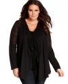 Layer your sleeveless styles with Calvin Klein's open front plus size cardigan, featuring a burnout finish and studded front.