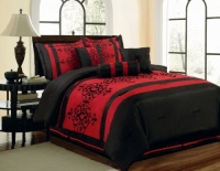 7Pcs Queen Catherine Flocking Black and Red Comforter Set 7Pcs Queen Catherine Flocking Black and Red Comforter Set
