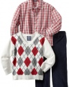 Izod Kids Boys 2-7 Argyle Sweater Plaid Shirt and Pant 3 Piece Set, Ivory, 2T/2 Regular