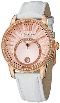 Stuhrling Original Women's 544.1145W4 Vogue Audrey Dawn Swiss Quartz Swarovski Crystal Date White Leather Strap Watch