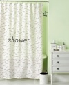 An adorable typeface presents repeating synonyms in sweet pastels upon this pure cotton shower curtain, offering a smart and simple update for any bathroom.