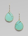 The natural beauty of turquoise, elegantly framed in a slender setting of 18k gold. Turquoise 18k yellow gold Drop, about 1 Ear wire ImportedPlease note: Due to the characteristics of natural stone, color and pattern may vary slightly. 