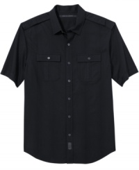 Toss the t-shirt and elevate your warm-weather wardrobe with this short-sleeved shirt from Sean John. Toss the t-shirt and elevate your warm-weather wardrobe with this short-sleeved shirt from Sean John.
