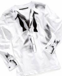 Part comfy crew neck. Part dapper tuxedo shirt. He'll get a kick out of this cleverly printed graphic tee from Sean John. Part comfy crew neck. Part dapper tuxedo shirt. He'll get a kick out of this cleverly printed graphic tee from Sean John.