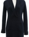Aqua Navy Speckled Knit Ribbed V-Neck Long Sleeve Sweater Medium