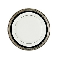 Intricately textured platinum rings on pure white china paired with the fashionably modern look of ebony creates a new sophistication for your table. Intricately textured platinum rings on pure white china paired with the fashionably modern look of ebony creates a new sophistication for your table.