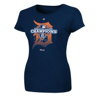 Detroit Tigers Women's Majestic Navy 2012 American League Champions Clubhouse Locker Room Cap Sleeve T-Shirt